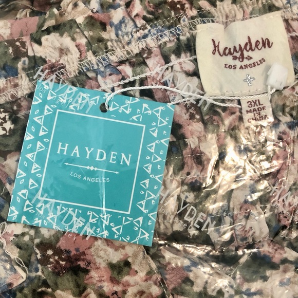 Hayden Floral Print Smocked Puff Sleeve Jumpsuit In Olive Mix. Sz 1X & 3X. - Picture 10 of 11